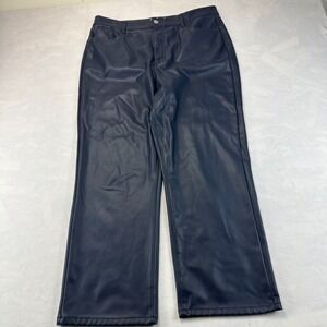 LOFT Cropped Faux Leather Pants Women's Size 14 Petite Navy Relaxed Fit Preppy